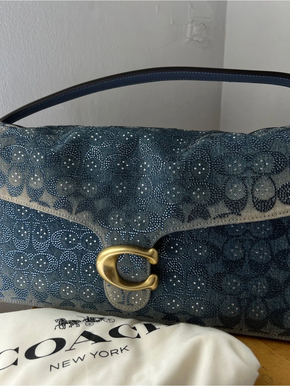 BNWT AUTH COACH Crystal Tabby 36 Loved Denim LARGE Signature Print Shoulder Bag